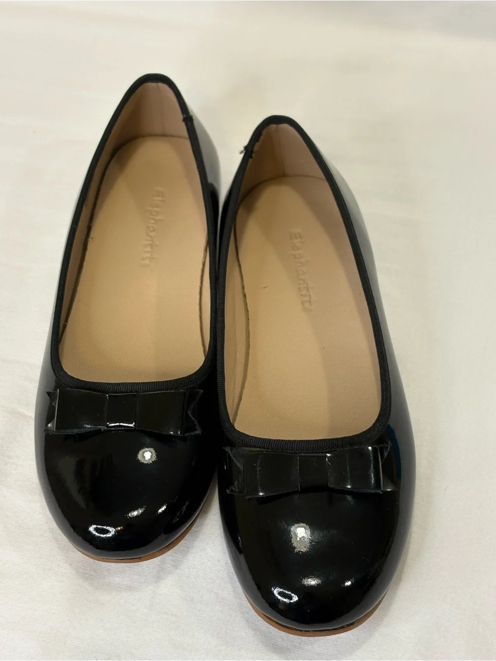 Elephantito Black Patent Leather Bow Ballet Flats SZ 1 EUC